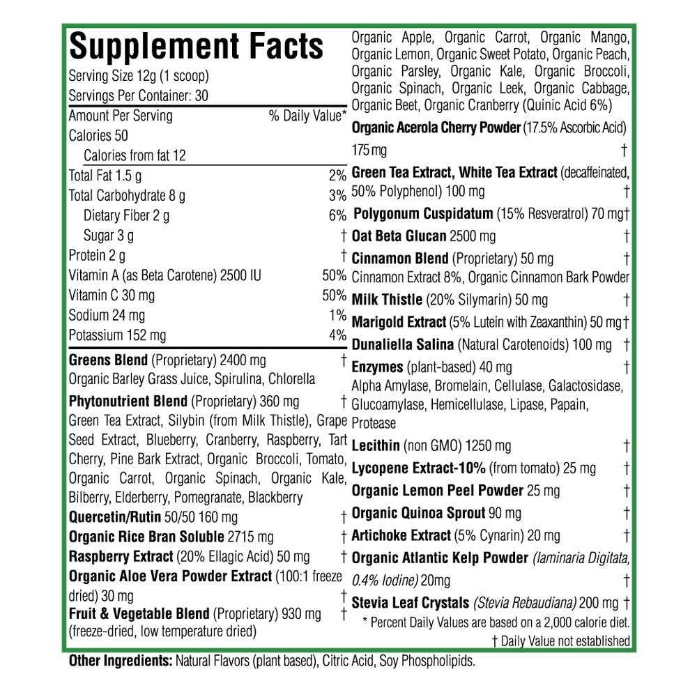 Biopharma NanoGreens strawberry scoop with water emphasizes easy daily mix.
