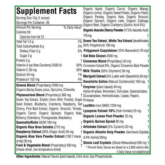 Biopharma NanoGreens strawberry scoop with water emphasizes easy daily mix.