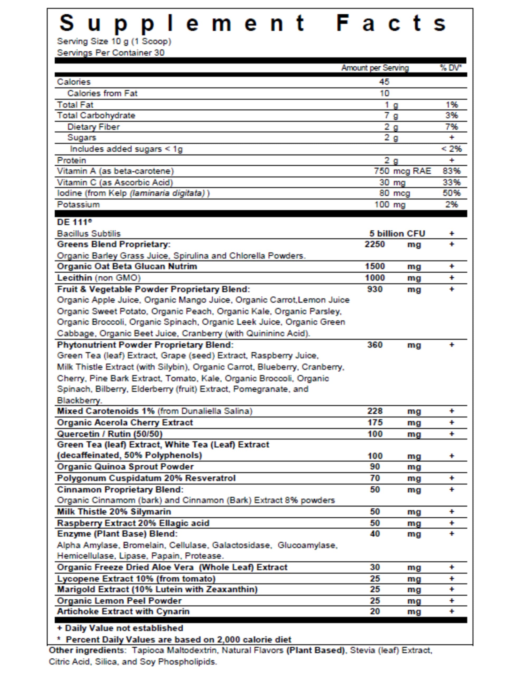Biopharma Scientific Nanogreens+Probiotic close-up of spirulina and chlorella ingredients for gut health