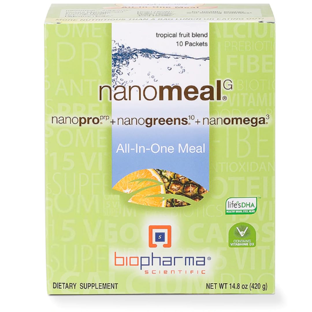 Biopharma Scientific NanoMeal tropical fruit blend box ready for quick, nutrient-dense meals
