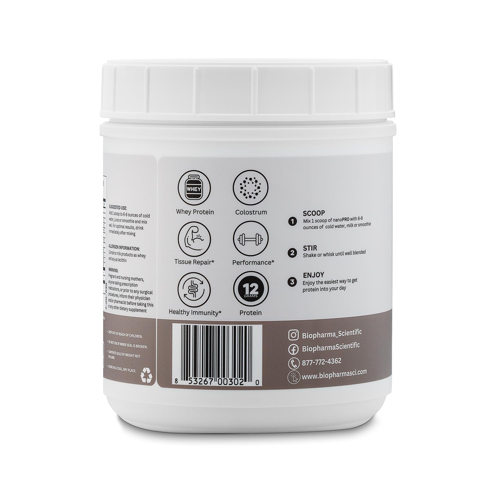 Close up of Nanopro Immune ingredients including colostrum and peptides