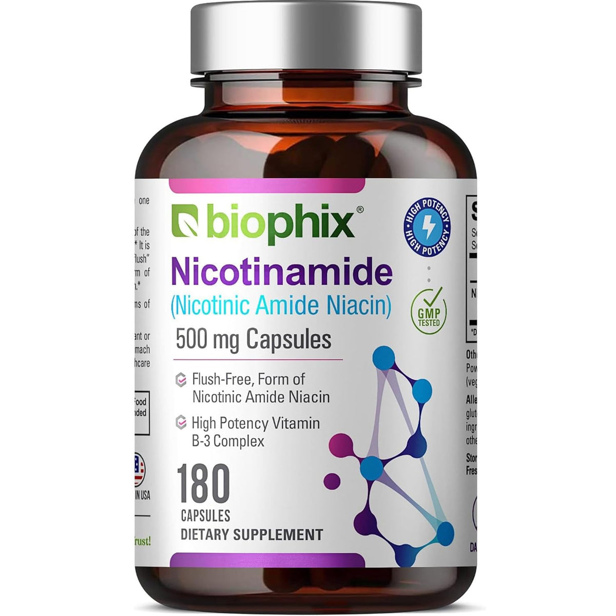 Biophix B-3 nicotinamide 500mg bottle for daily skin support.