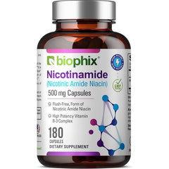 Biophix B-3 nicotinamide 500mg bottle for daily skin support.
