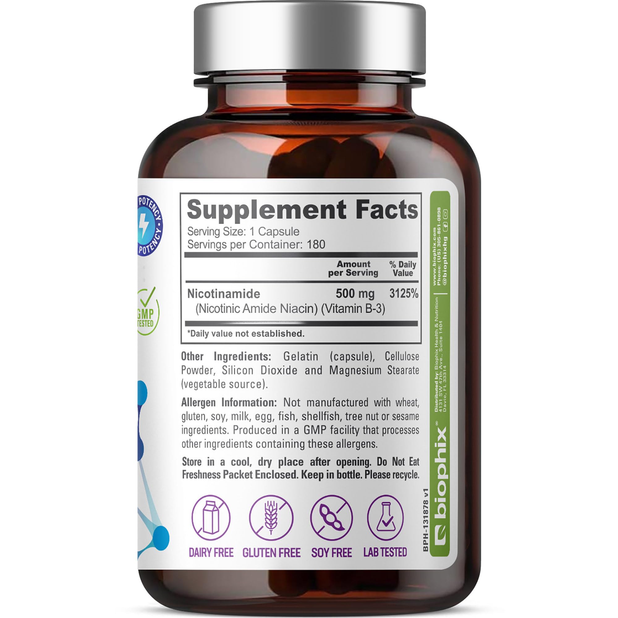 Biophix B-3 nicotinamide 500mg box open reveals capsule container.