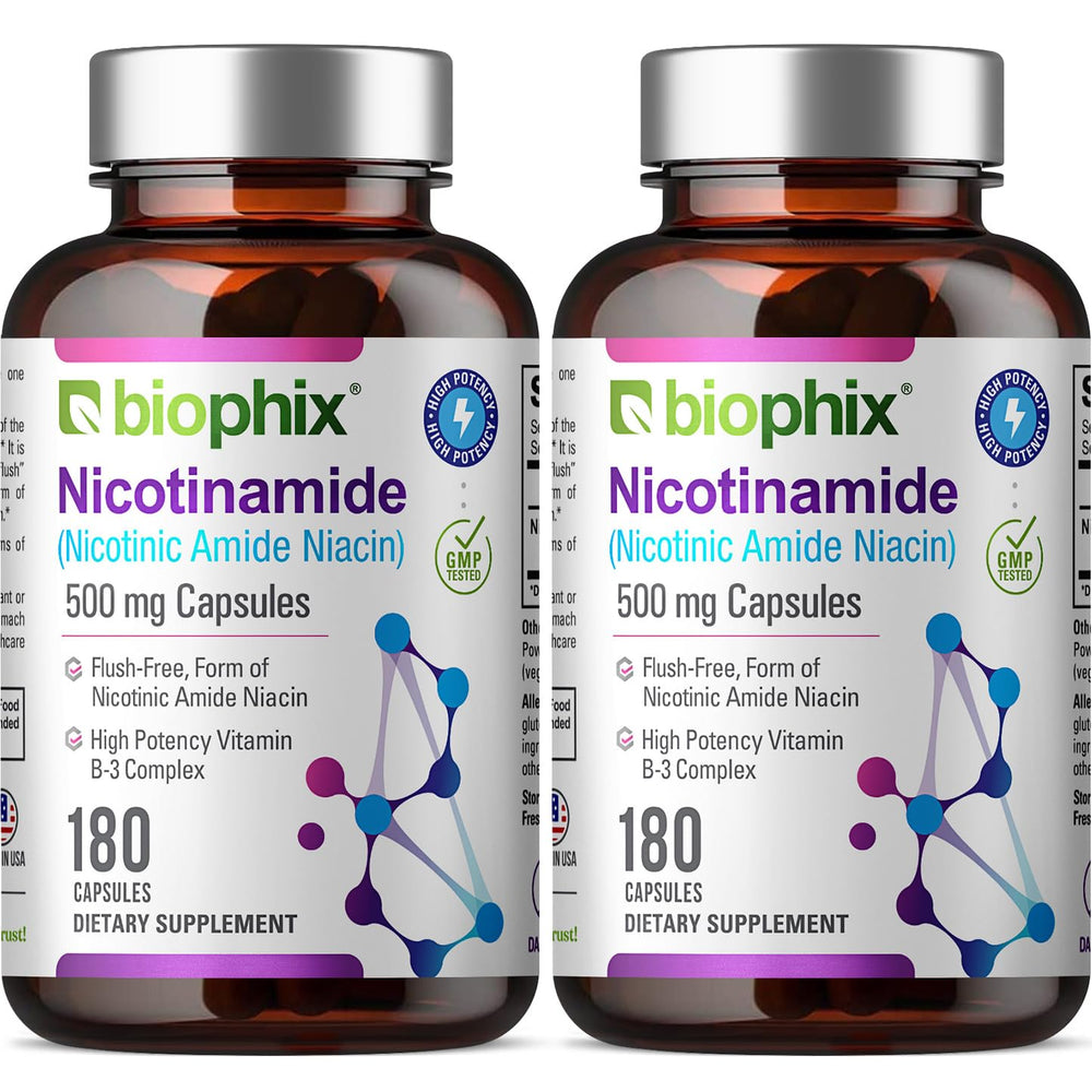 Biophix B-3 Nicotinamide bottle front view showing 500 mg capsules for daily use