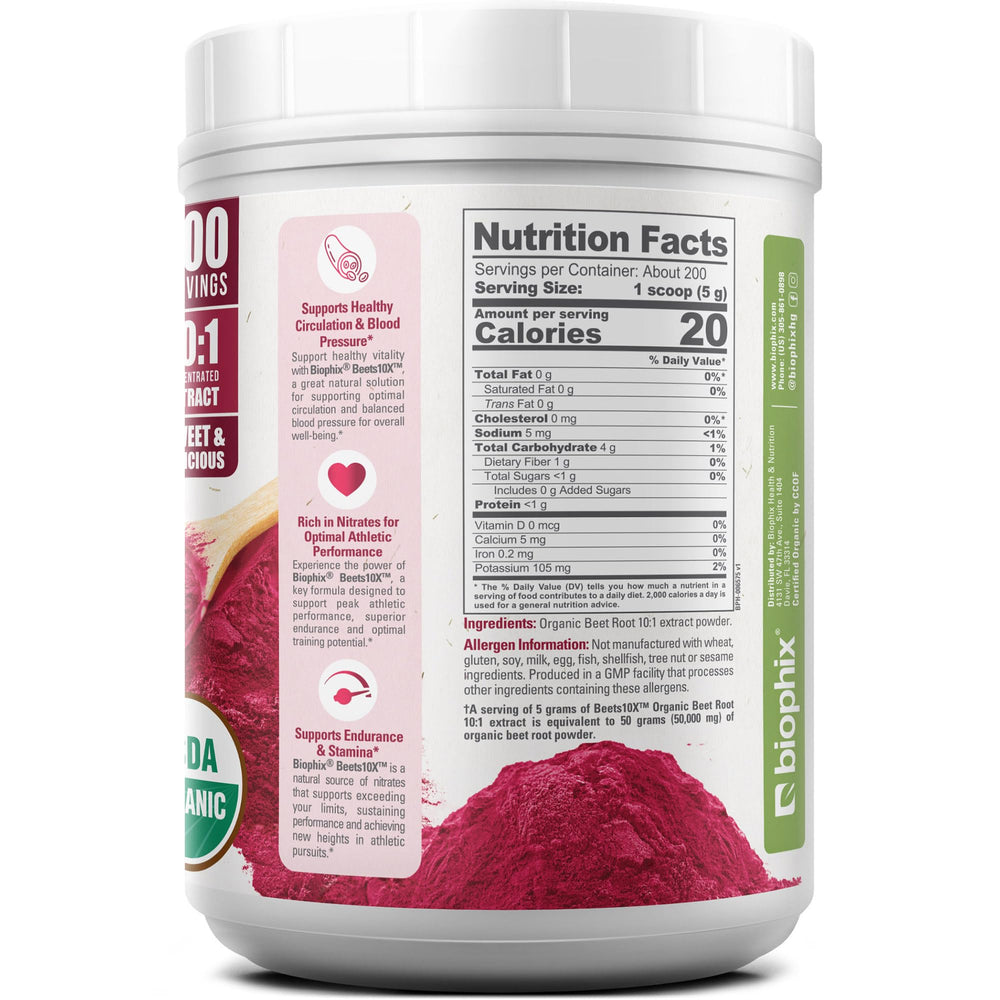 Biophix Beets10X no sugar added badge emphasizes clean ingredients