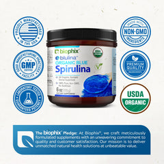 Biophix blue spirulina powder produced in a USA facility.