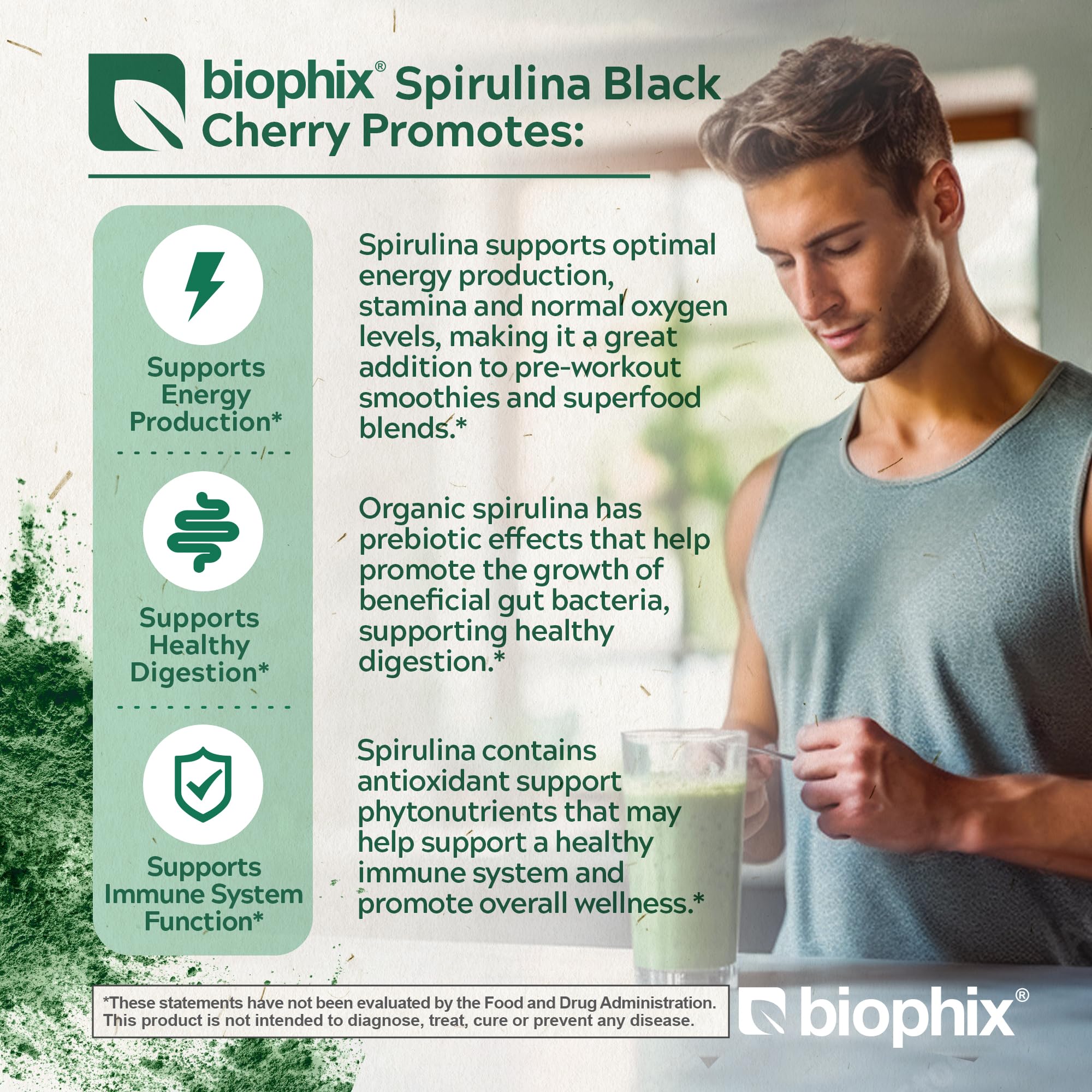 Biophix Cherry-Flavored Spirulina Powder Scoop for easy, protein-rich servings