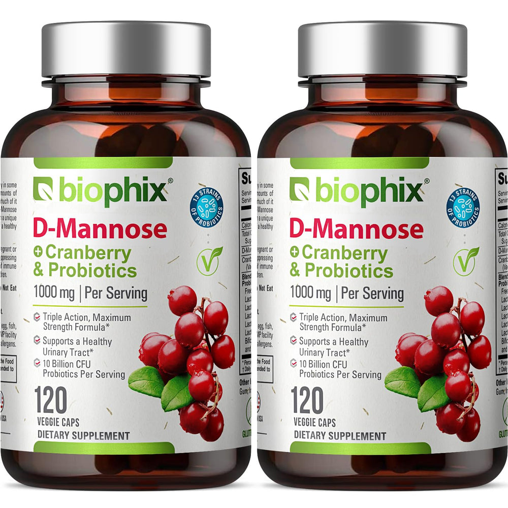 Biophix D-Mannose 1000mg bottle with capsules supports urinary health.