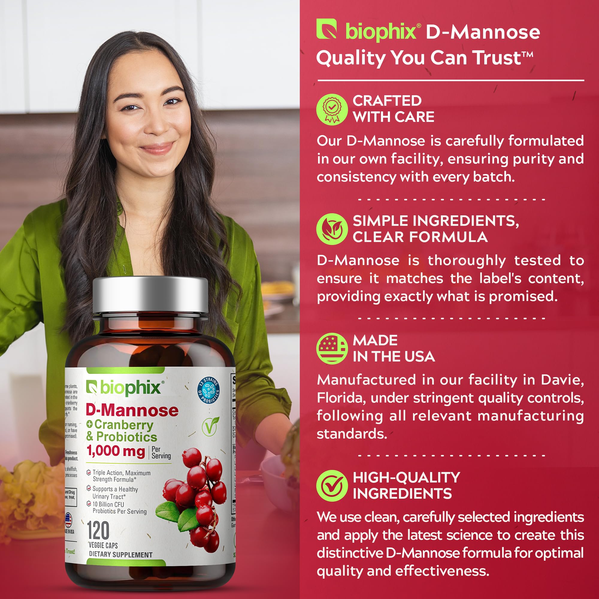 Biophix D-Mannose 1000mg capsules kidney health focus.