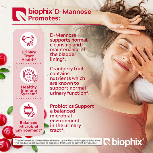 Biophix D-Mannose cranberry and probiotics capsules aid gut balance.