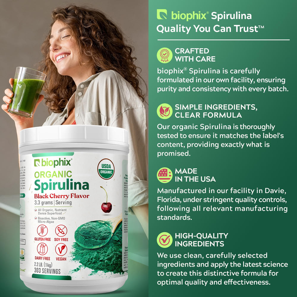 Biophix Healthy Smoothie with Spirulina illustrates nutrient-dense mix for daily energy