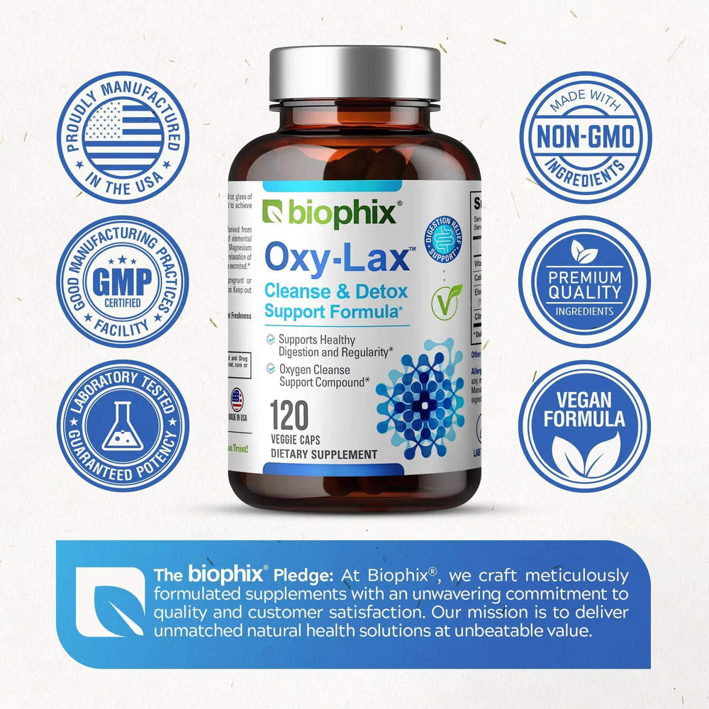Biophix Oxy-Lax recommended bedtime dosage cue graphic.