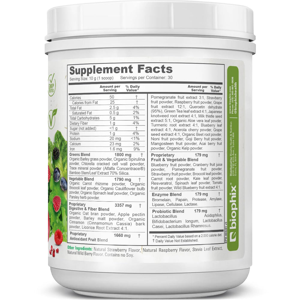 Biophix Phytoberry Greens scoop for easy daily gut-friendly nutrition