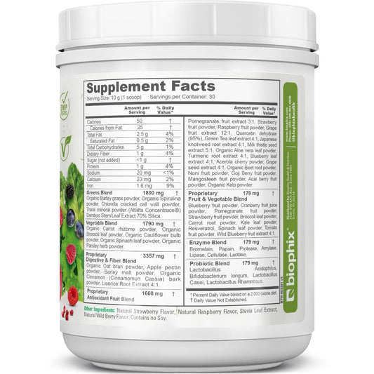 Biophix Phytoberry Greens scoop for easy daily gut-friendly nutrition