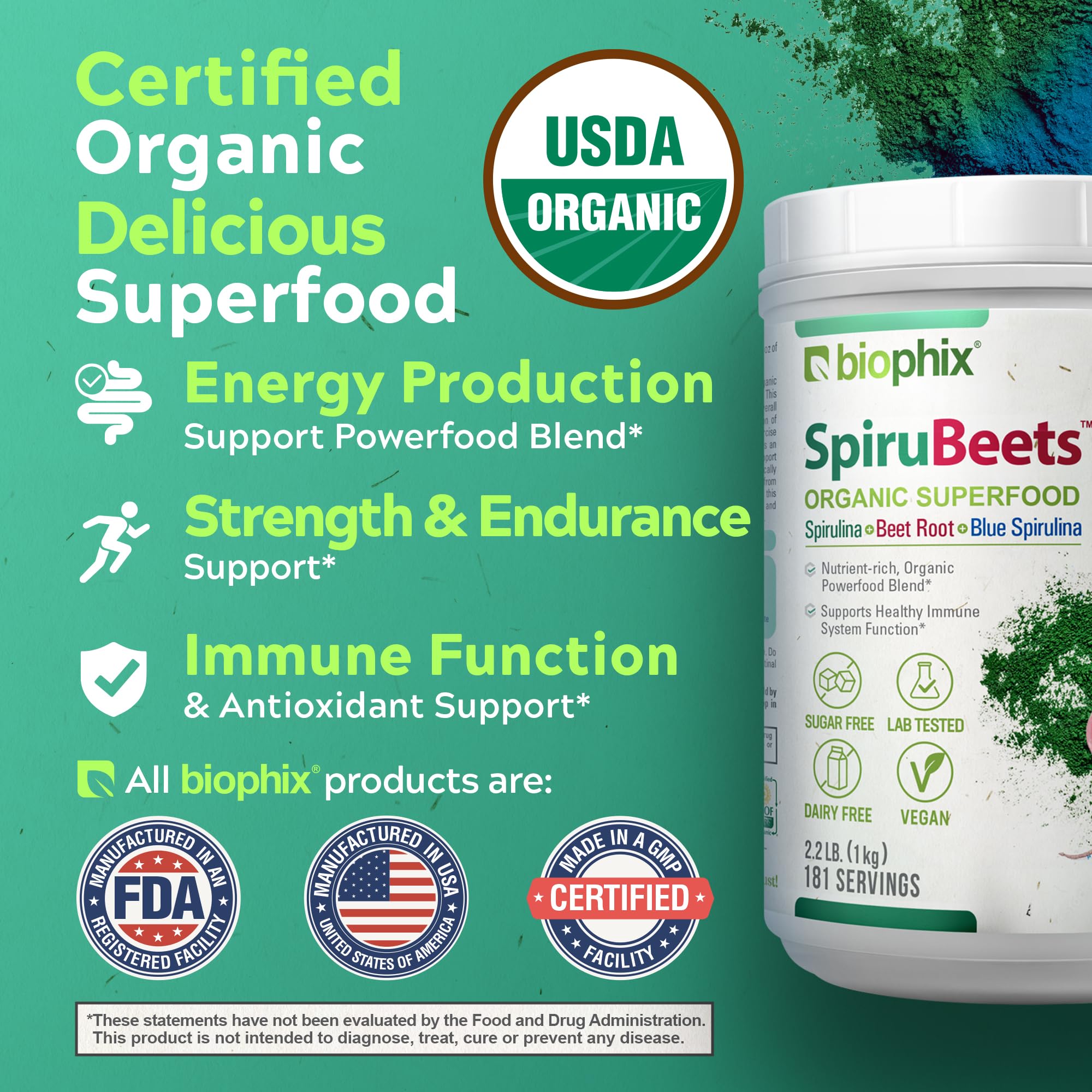 Biophix SpiruBeets cherry flavor glass suggests tasty daily greens.