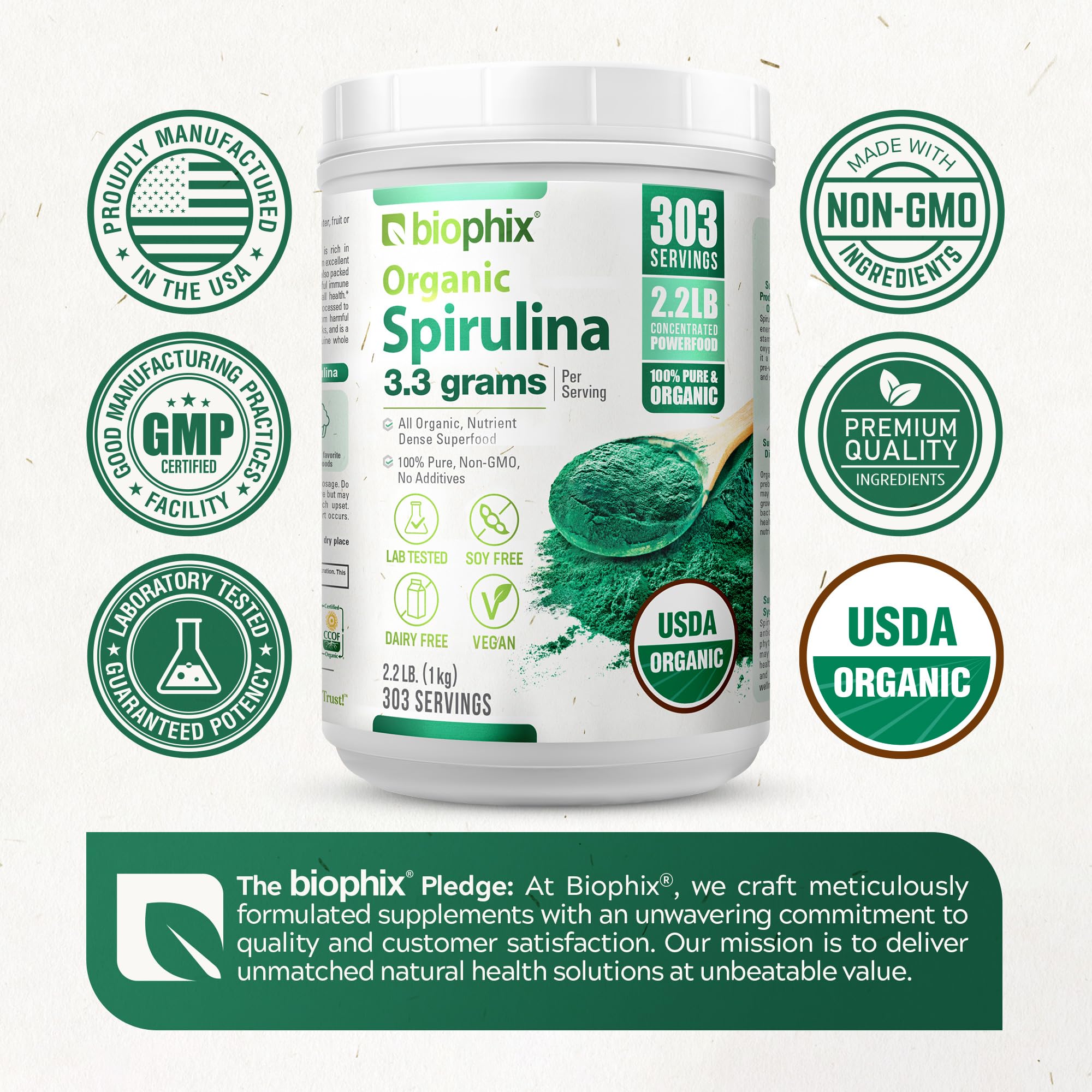 Biophix Spirulina Powder blends into vegan protein routines for convenient nutrition.