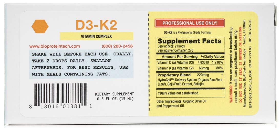 BioProtein Technology D3-K2 liquid sublingual bottle for daily vitamin support