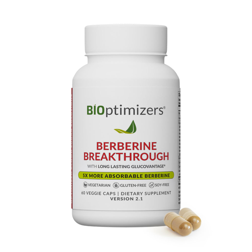 BIOptimizers Berberine Breakthrough bottle overview promoting balanced metabolism for daily wellness.