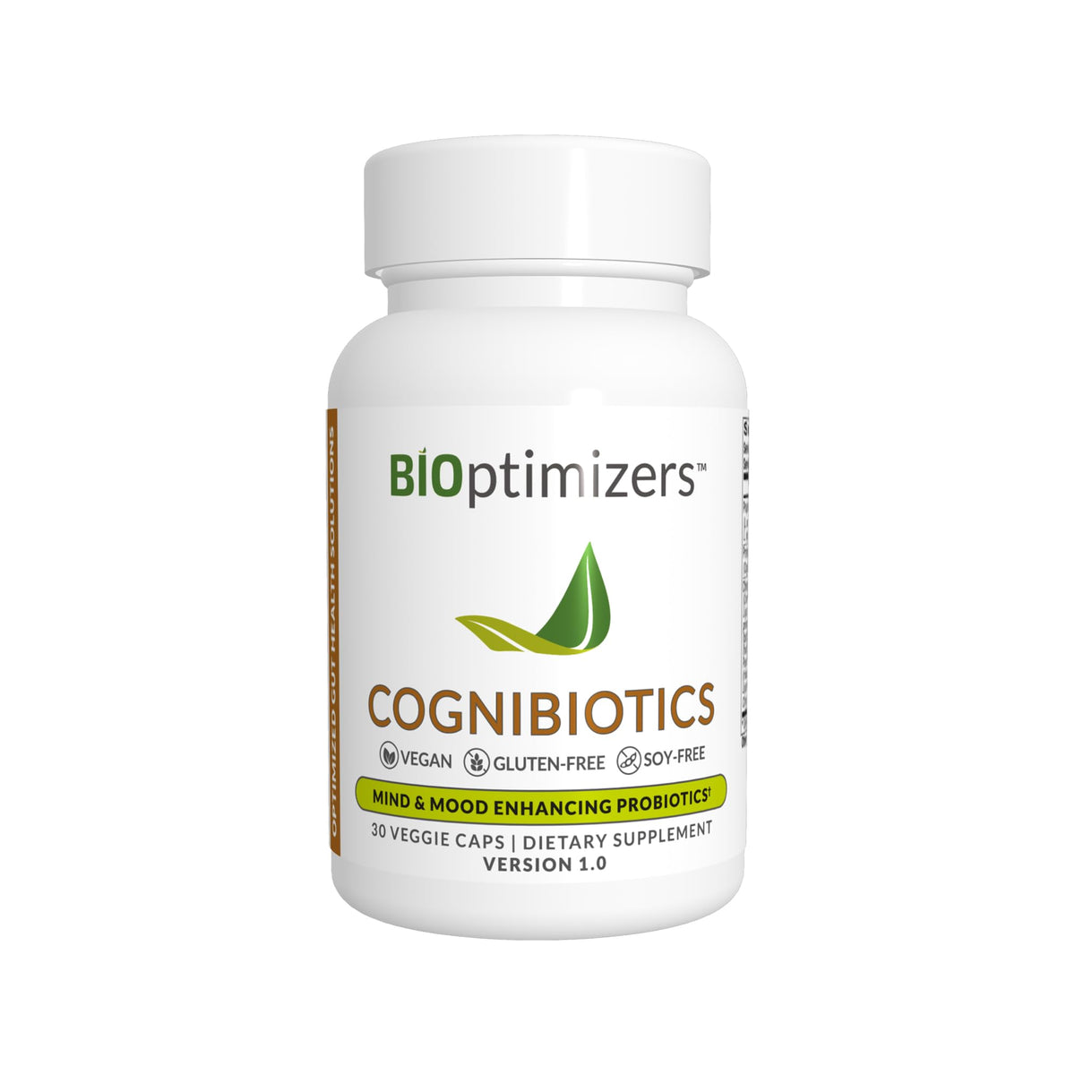 BIOptimizers Cognibiotics bottle front highlighting mood support and clarity benefits