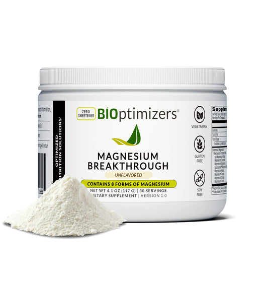 BIOptimizers Magnesium Breakthrough bottle pour for a relaxing evening routine.