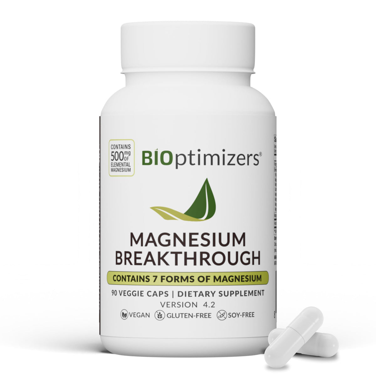 BIOptimizers Magnesium Breakthrough bottle pour showing easy daily dosing for restful sleep.