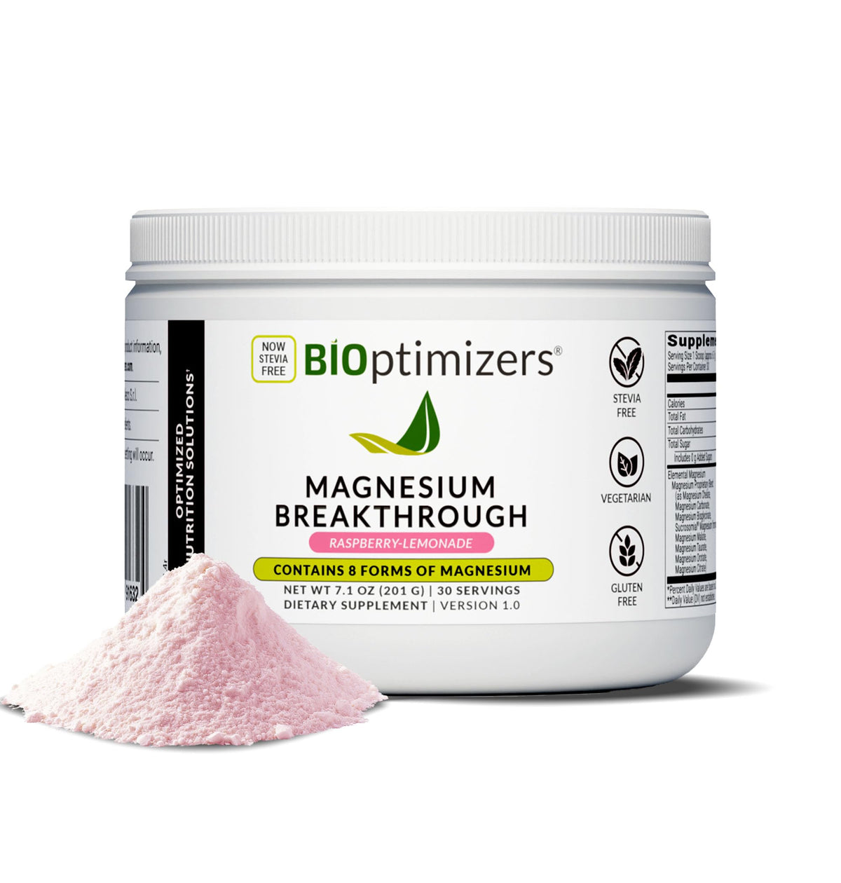BiOptimizers Magnesium Breakthrough bottle in Raspberry Lemon flavor for restful nights