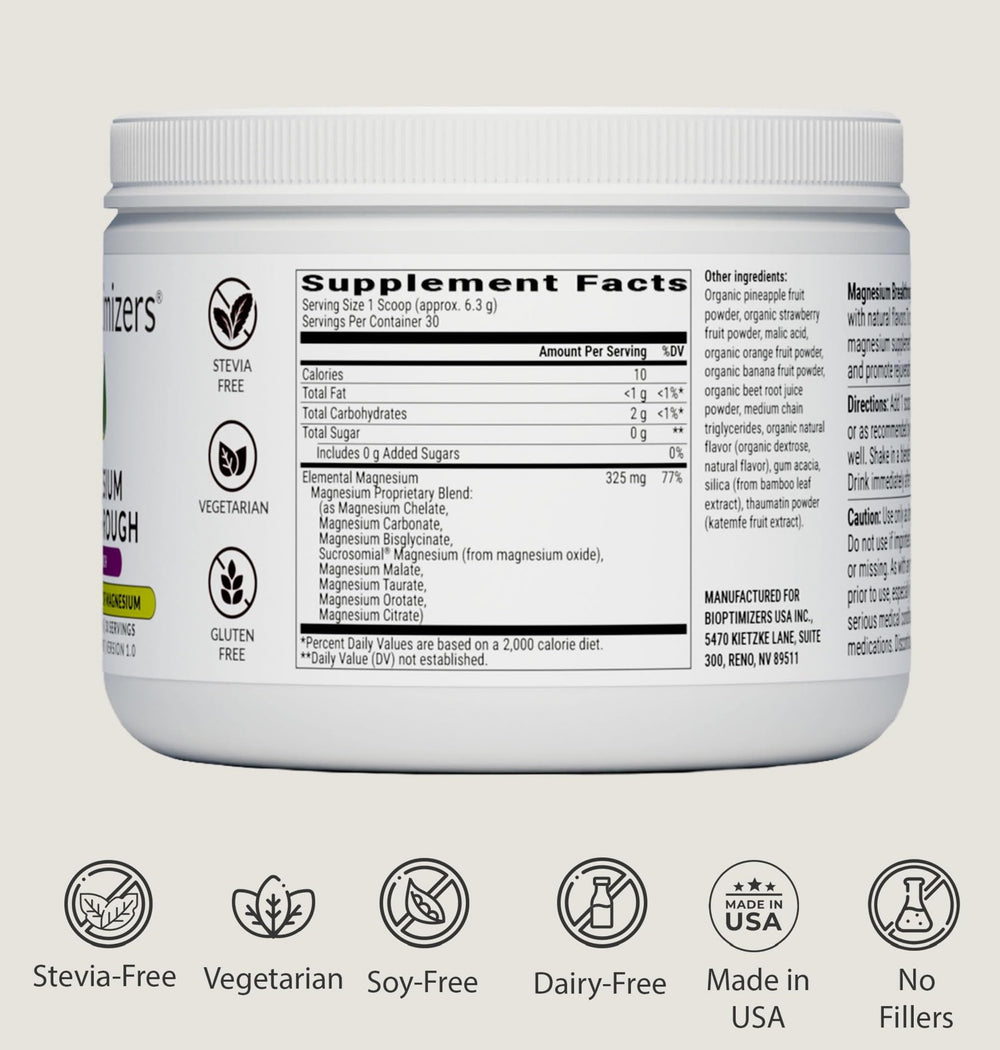 BIOptimizers Magnesium Breakthrough Drink daily use for mood and sleep support potential.