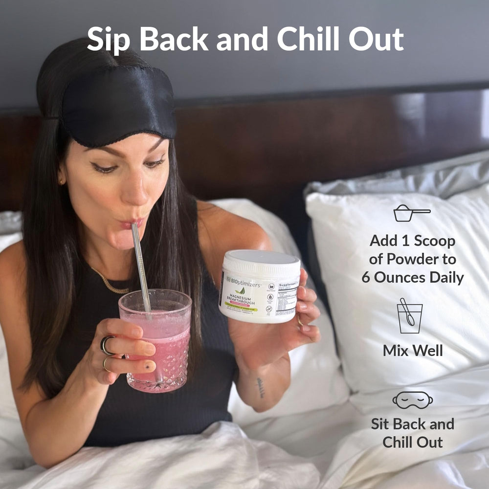 BIOptimizers Magnesium Breakthrough night scene supports a calm pre-sleep ritual.