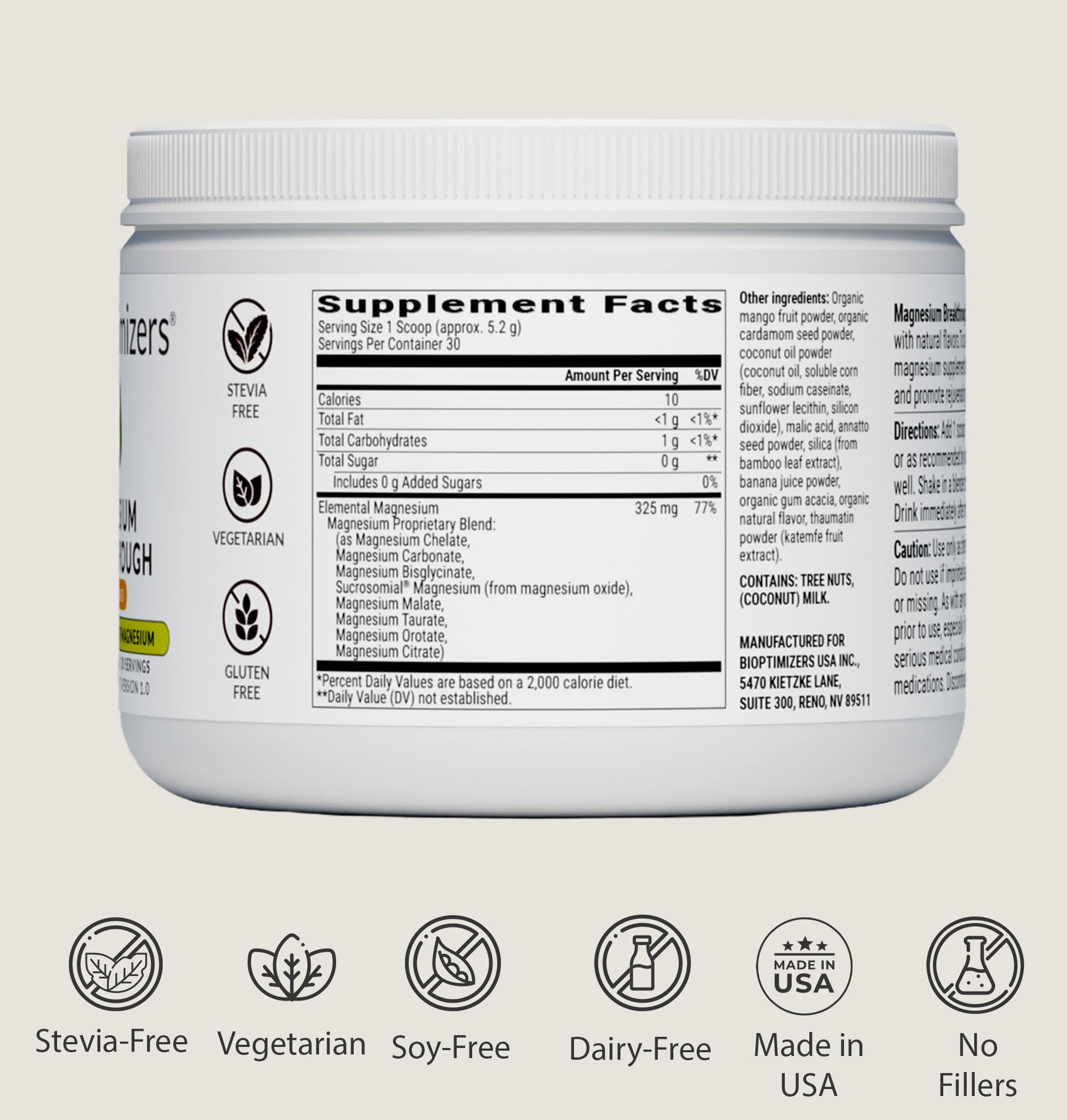 BIOptimizers Magnesium Breakthrough powder ready for fast mixing and flavor.