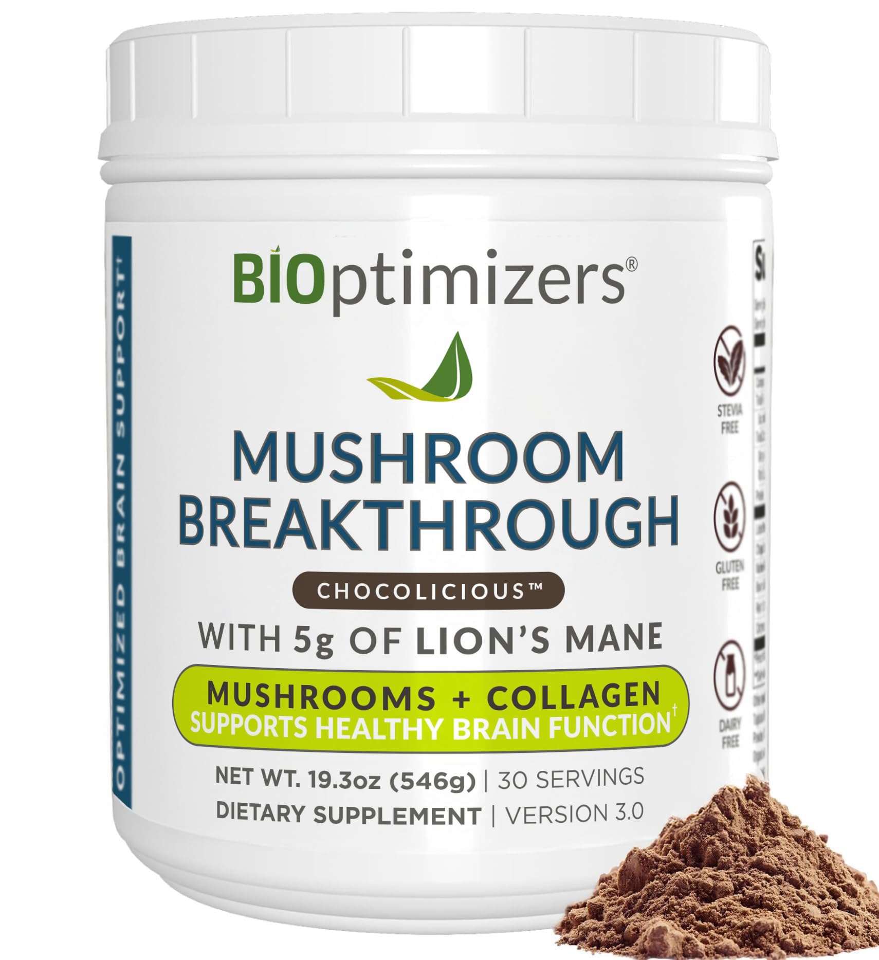 BIOptimizers Mushroom Coffee Alternative with Lion’s Mane bottle shows focused energy potential