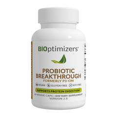 BIOptimizers Probiotic Breakthrough bottle showcases vegan capsules for digestive support