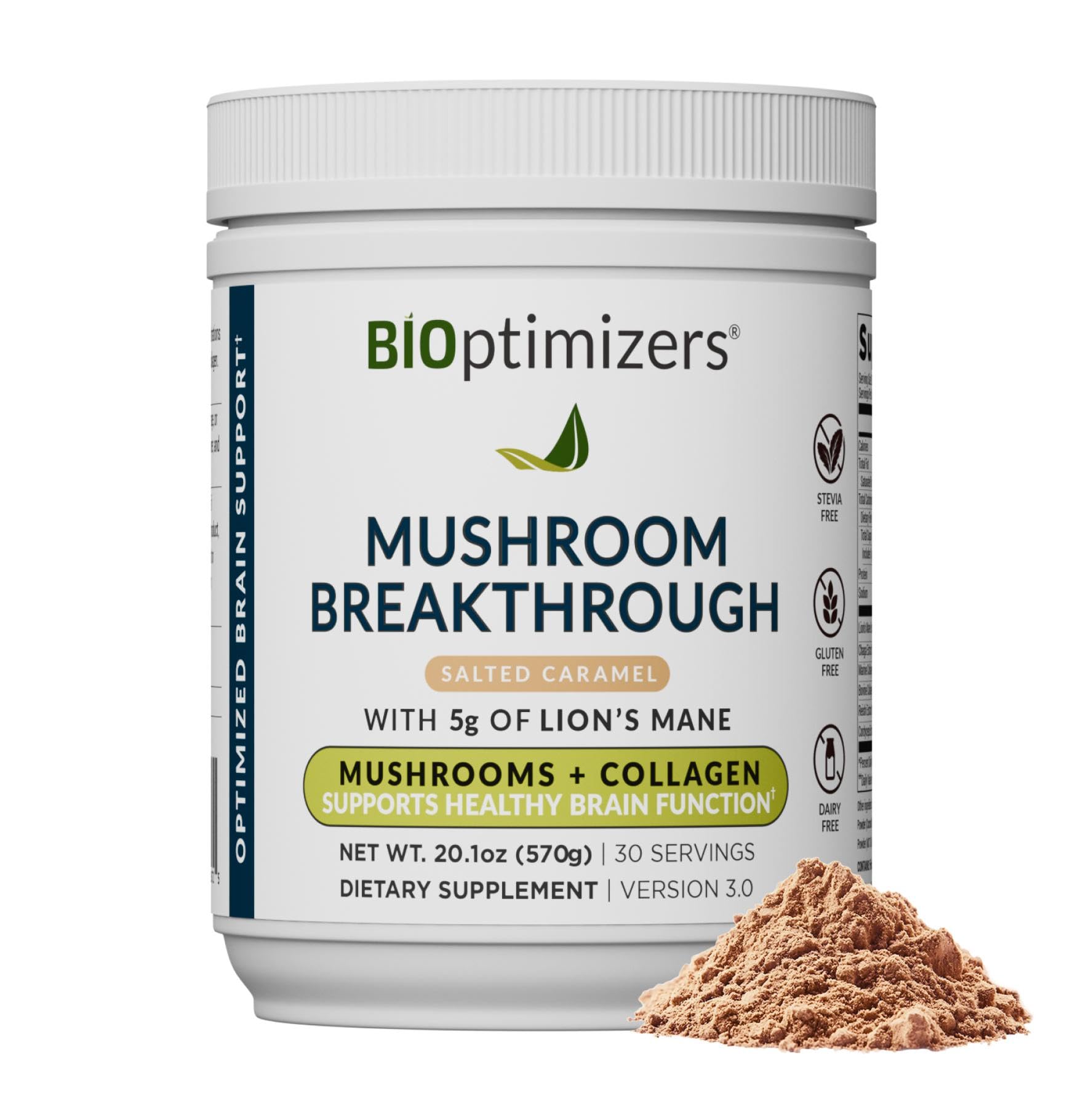 BIOptimizers salted caramel mushroom coffee bottle for smooth energy and focus