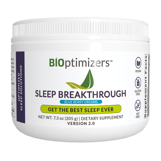 BIOptimizers Sleep Breakthrough 2.0 tub with Blueberry Dreams powder for a calming nightly ritual