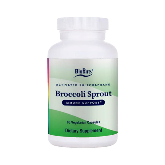 BioPure broccoli sprout supplement bottle for immune and brain health