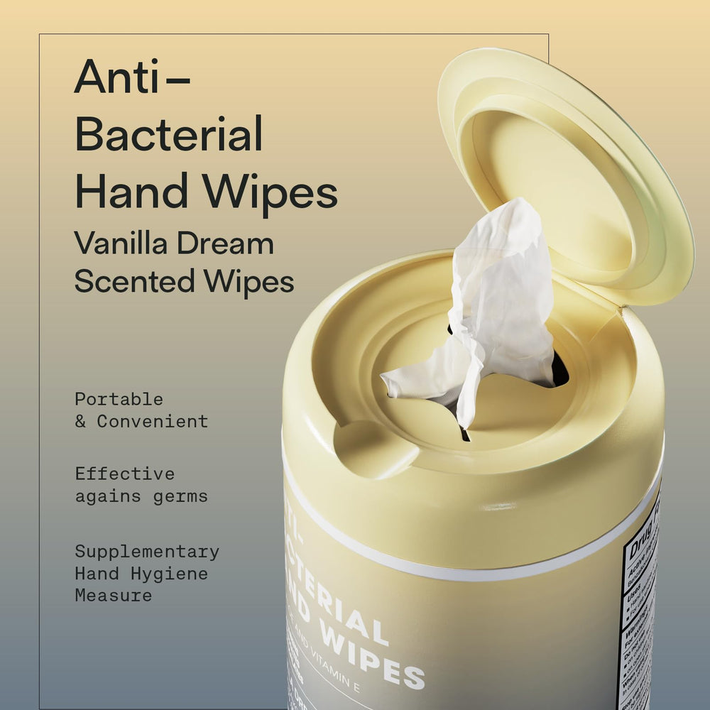 BIOPURE aloe and vitamin E wipes canister delivering moisturized hands after meals