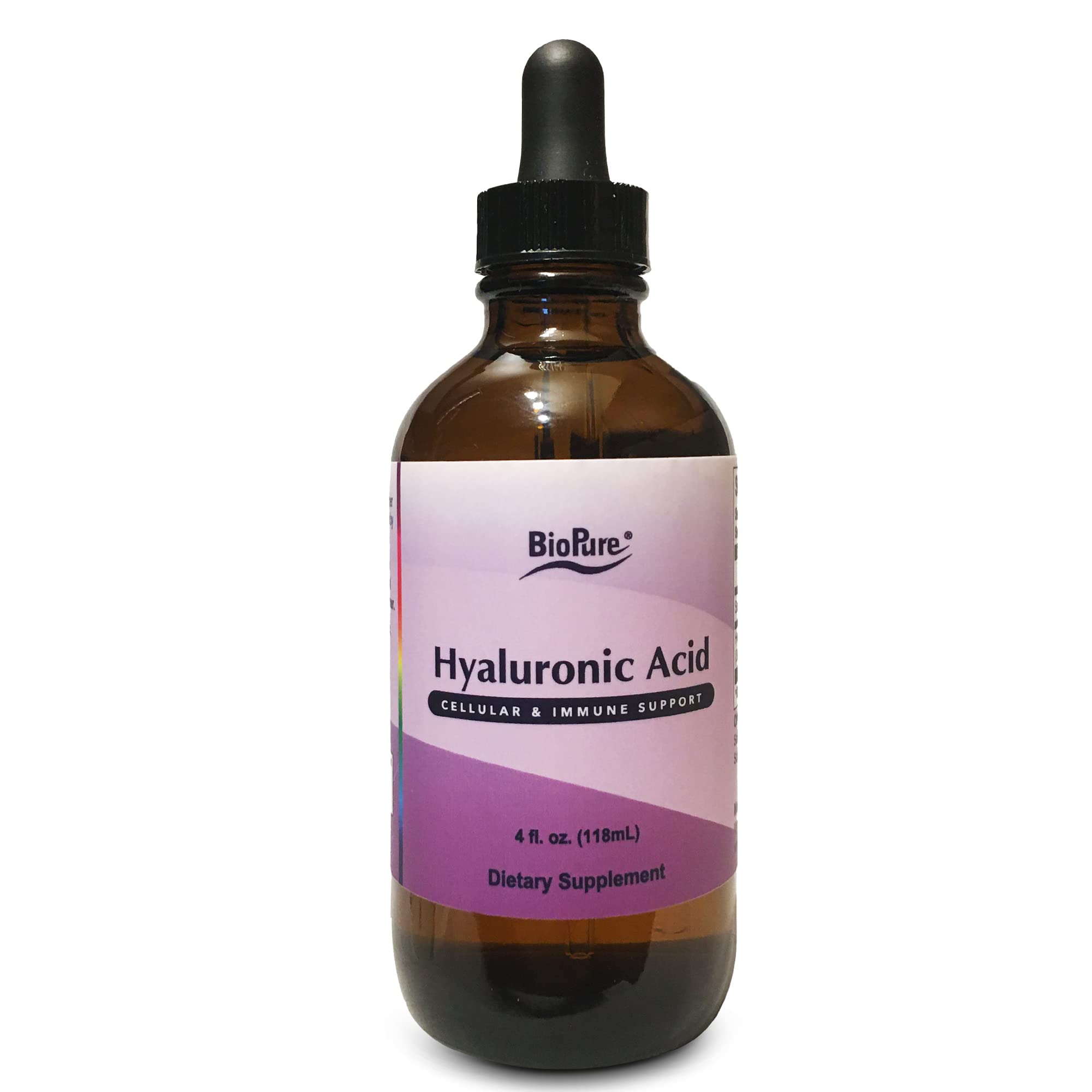 BioPure Hyaluronic Acid Liquid Solution bottle pour supports skin hydration and joint lubrication.