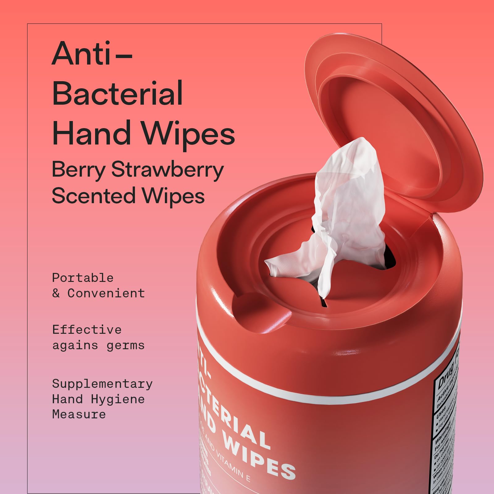 BIOPURE wipes sized 5-by-7 inches for convenient hand cleaning.