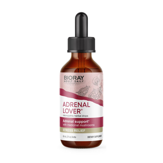 BIORAY Adrenal Lover bottle pour illustrating daily energy support and balance