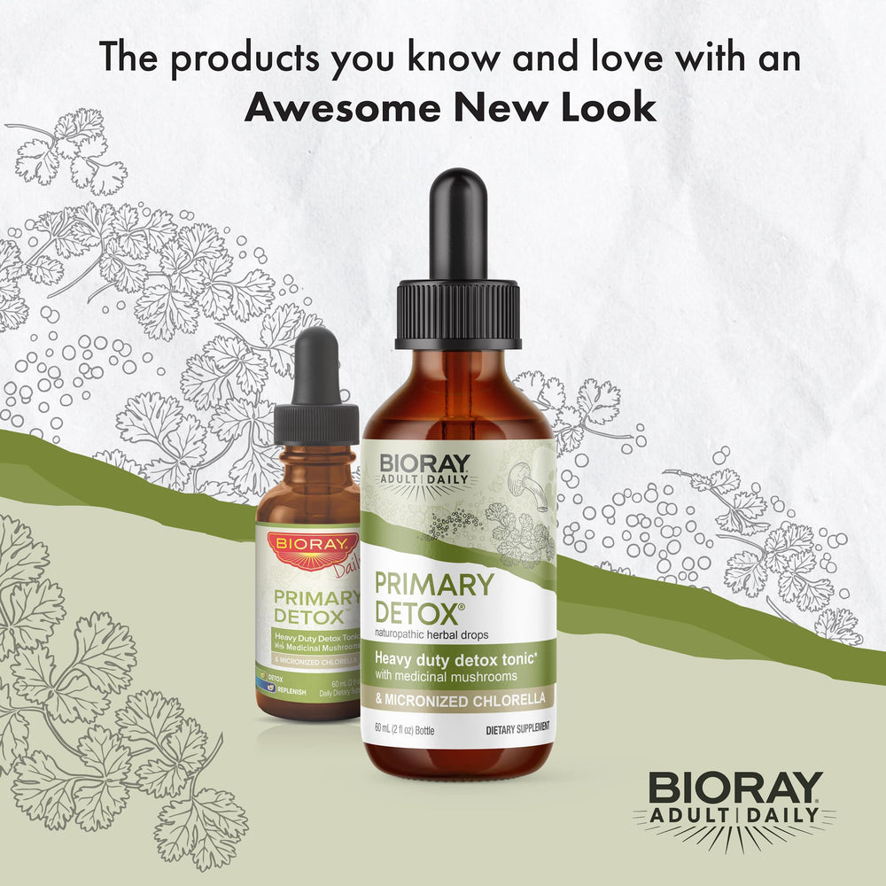 BIORAY Daily Primary Detox liquid amber glow captures its ready-to-use form for daily cleansing rituals.
