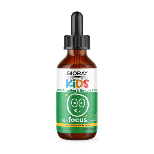 BIORAY Kids NDF Focus Citrus bottle supports cognitive function and steady energy.