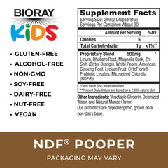 BIORAY Kids NDF Pooper mango label featuring mango flavor for easier dosing