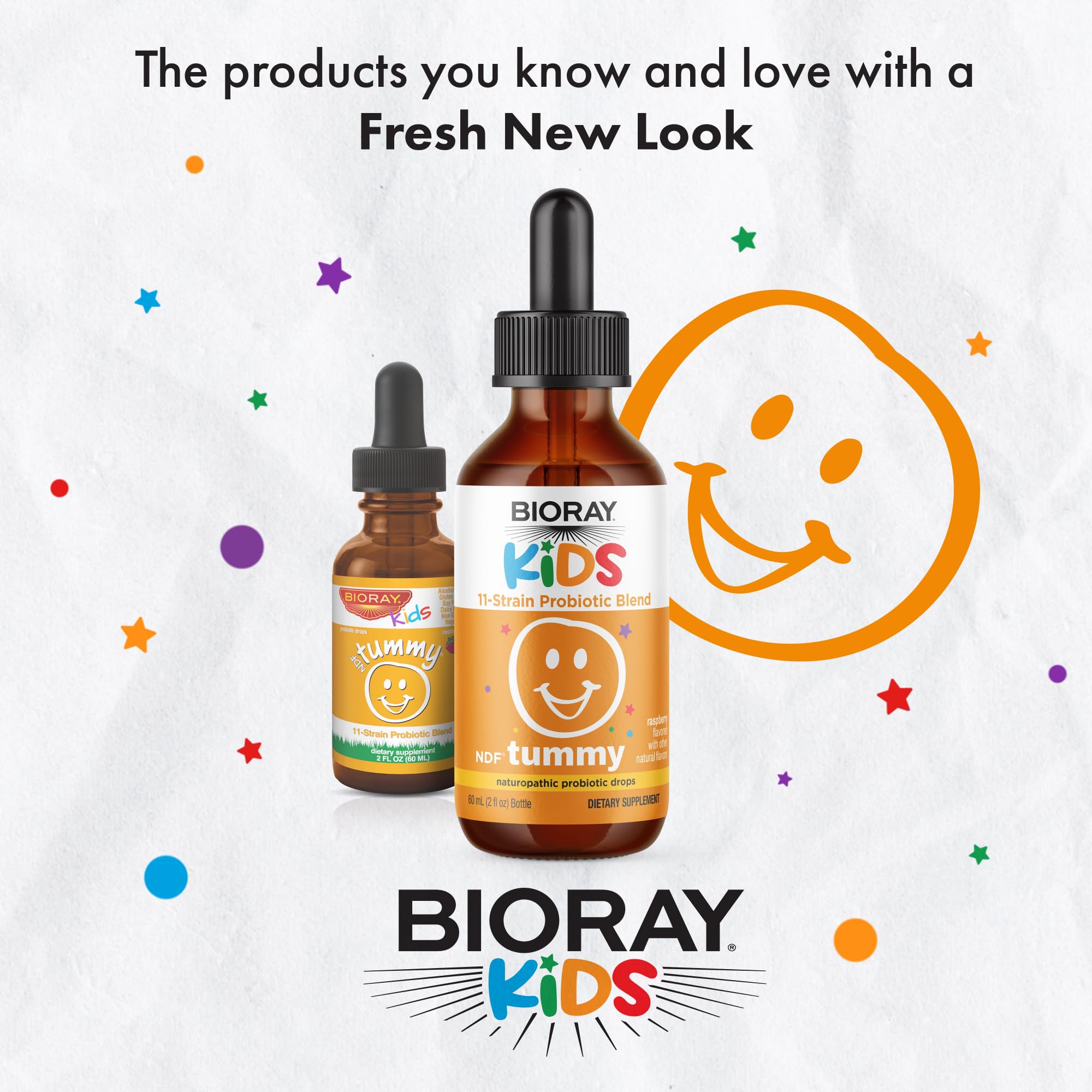 BIORAY Kids NDF Tummy Raspberry serving illustration for easy dosing and routine