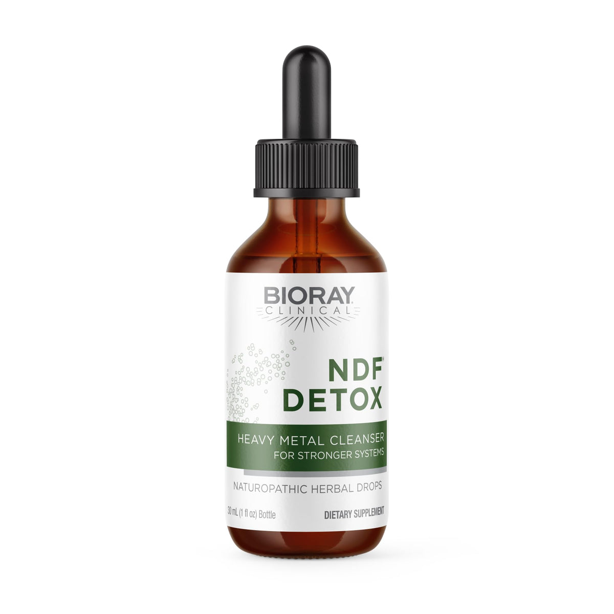 BIORAY NDF bottle front with a clean label, supports daily wellness.