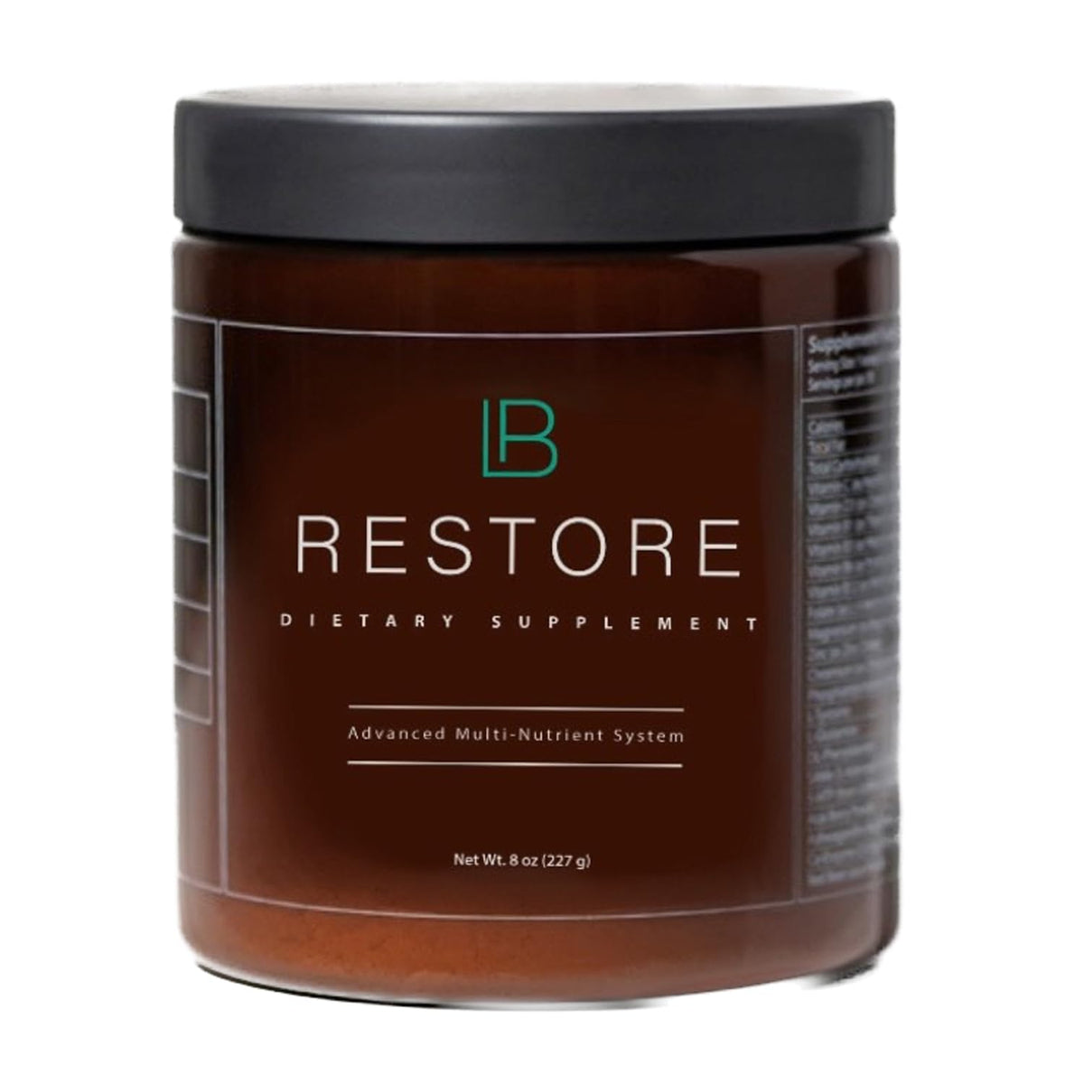BioRebalance Restore powder tin showing antioxidant blend for daily wellness