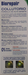Biorepair mouthwash close-up of cap and labeling for daily oral care.