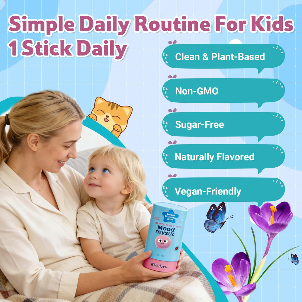 Biorizvo Pixie Drink Mix bottle and sticks arranged for family use