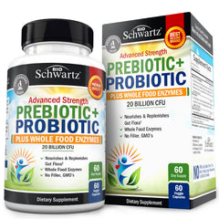 BioSchwartz advanced prebiotics and probiotics bottle for gut support.