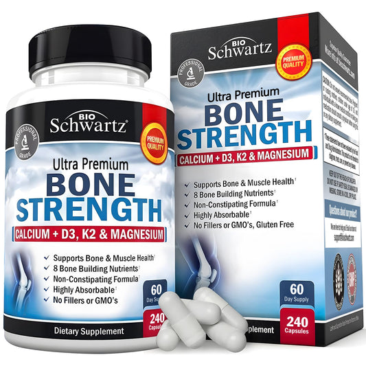 BioSchwartz Bone Strength bottle showing the 9-in-1 formula