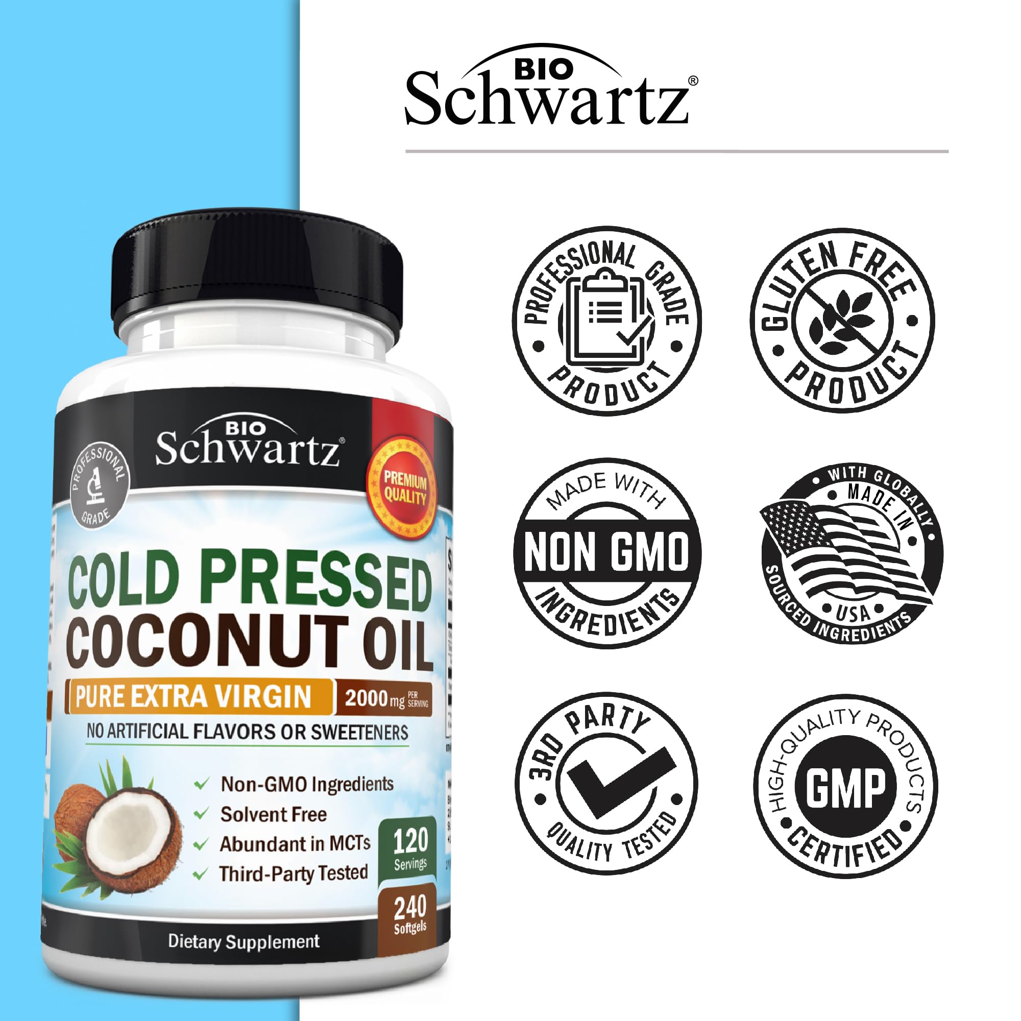 BioSchwartz package with third-party testing seal communicates purity.